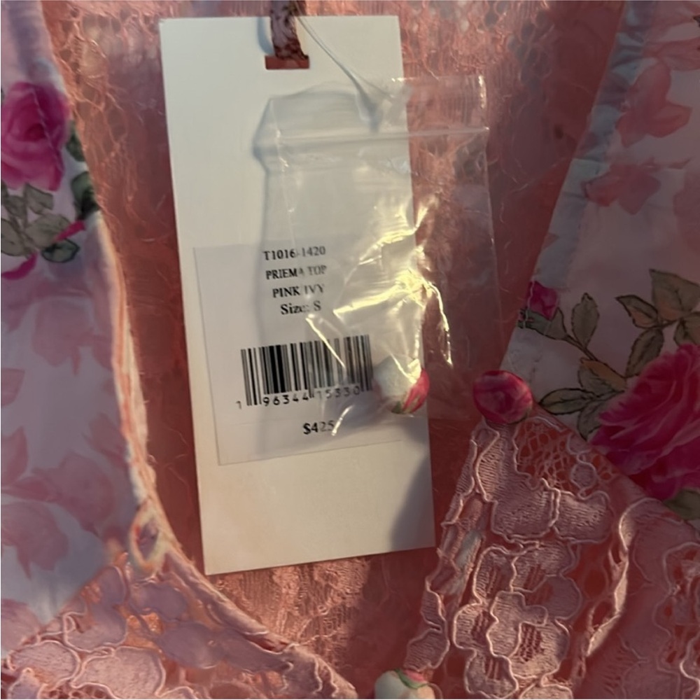 LoveShackFancy Pink Floral Lace Top - Picture 8 of 9